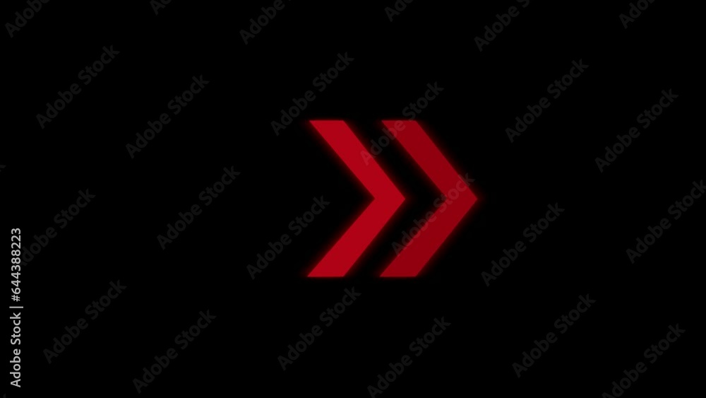 Poster seamless loop animation of red arrows from left to right and reverse in black background. alpha chan