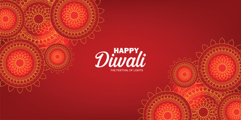 Happy Diwali invitation card in golden floral background