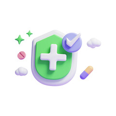 Obraz premium 3d shield icon with medical pill and search bar icon or 3d medical equipment icon