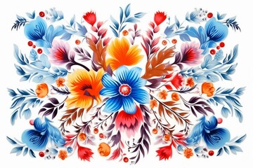 Colorful ethnic floral ornament on square kerchief, traditional embroidery pattern in modern boho fashion print. Watercolor illustration. Generative AI