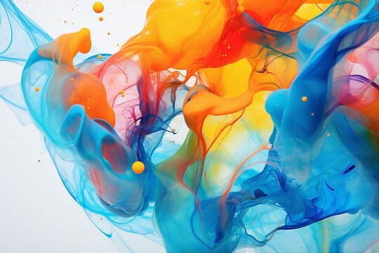Colorful background image with abstract patterns created by pouring HP inkjet cartridge and absorbing the ink. Generative AI