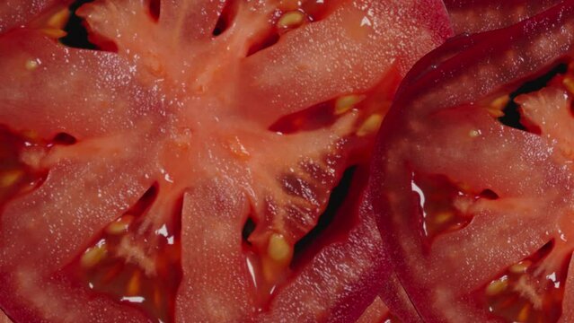 Animated background with flying details of tomato slices