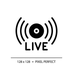 2D pixel perfect glyph style live stream icon, isolated vector, thin line illustration representing journalism.