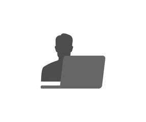 Businessman working on his laptop icon. Co-working, coworkers, sharing office, business, company, work vector design and illustration.
