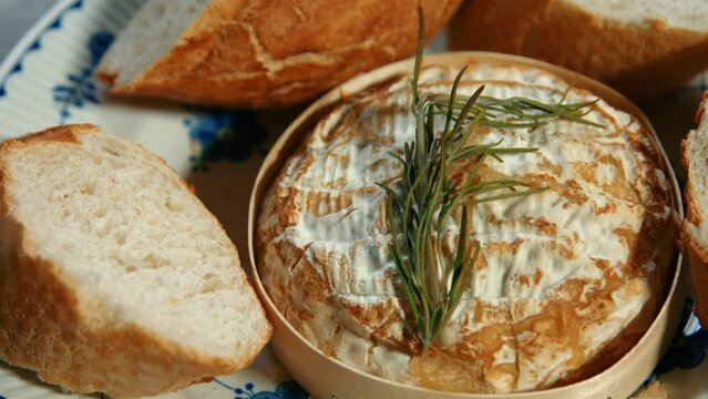 Slow Pan Over Baked French Camembert with Rosemary and Baguette Bread