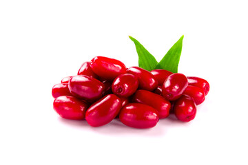 Cornel berries isolated on white background. Dogwood berries.