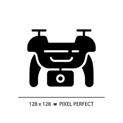 2D pixel perfect glyph style drone icon, isolated vector, thin line illustration representing journalism.