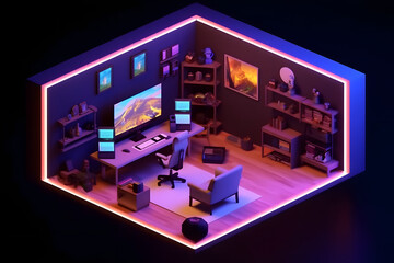 Fototapeta premium 3d game room isometric style Made with Generative AI