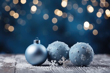 Christmas and New Year decoration with copy space. Christmas balls and baubles on blurred background