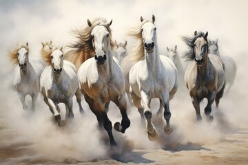 Energetic horses galloping. Generative AI