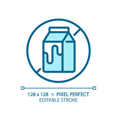 2D pixel perfect editable blue lactose free icon, isolated vector, thin line illustration representing allergen free.