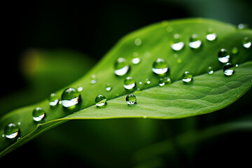 Water drops on a green leaf