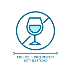 2D pixel perfect editable blue alcohol free icon, isolated vector, thin line illustration representing allergen free.