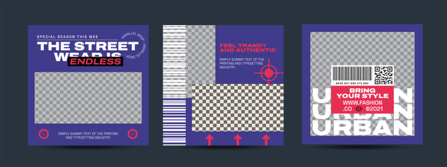 Modern urban futuristic streetwear fashion design for social media template
