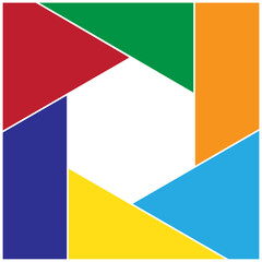 Colorful shutter aperture outline. Abstract background or frame with photographic theme.Camera shutter on colorful background,vector illustration