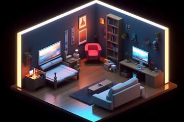 Naklejka premium 3d game room isometric style Made with Generative AI