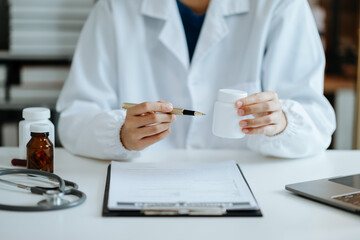 Doctors explain the use of medication to patients. healthcare and medical concept.