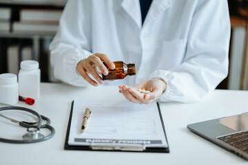 Doctors explain the use of medication to patients. healthcare and medical concept.