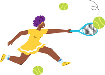 A woman playing tennis flat vector illustration
