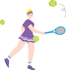 A woman playing tennis flat vector illustration