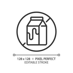 2D pixel perfect editable black lactose free icon, isolated vector, thin line illustration representing allergen free.