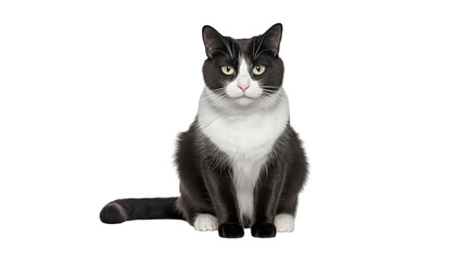 black and white cat isolated on transparent background cutout