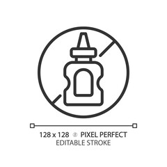 2D pixel perfect editable black mustard free icon, isolated vector, thin line illustration representing allergen free.