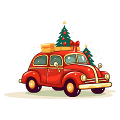 Santa Claus's car with gifts, Christmas Car, generative ai,