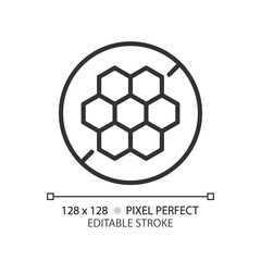 Fototapeta premium 2D pixel perfect editable black honeycomb icon, isolated vector, thin line illustration representing allergen free.