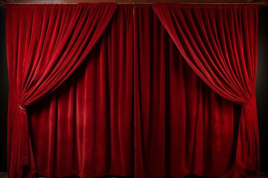Curtain in dark red shade with two spots. Generative AI