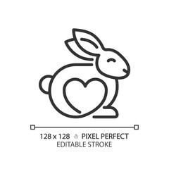 2D pixel perfect editable black cruelty free icon, isolated vector, thin line illustration representing allergen free. - obrazy, fototapety, plakaty
