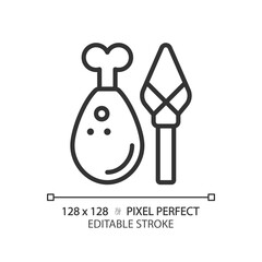 2D pixel perfect editable black mediterranean meat icon, isolated vector, thin line illustration representing allergen free.