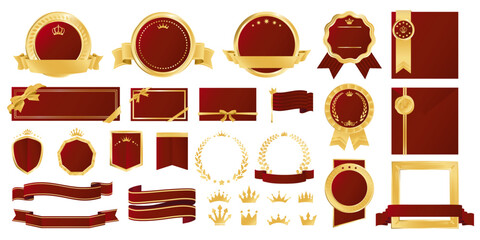 高級感のあるメダル ベクター素材 セット 赤 シャンパンゴールド ウェブ セール 招待 カード ( コピースペース 余白 文字なし )