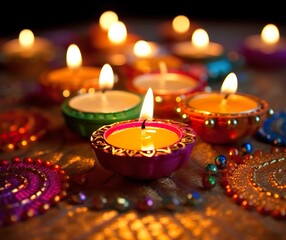 Obraz na płótnie Canvas Happy Diwali Festival Multi color decorative Diya for Diwali celebration dipavali festival of lights 