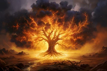 Foto op Aluminium Bible-inspired depiction of the burning bush from the Exodus story. Generative AI © Lucien