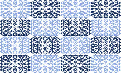 set of blue seamless print patterns, chessboard repeat checkerboard pattern design for fabric printing or vintage wallpaper or retro background
