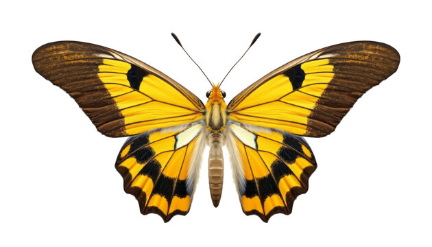 yellow butterfly isolated on transparent background cutout