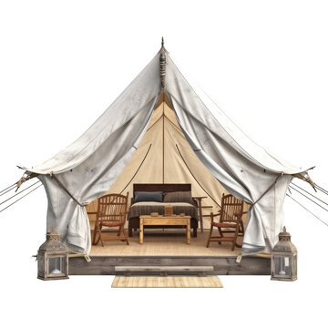 recommend clip art: Isolated white glamping tent on cutout PNG transparent background
