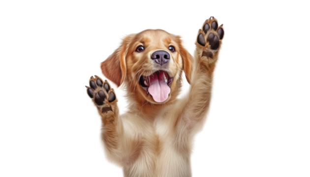 baby golden retriever dog isolated on transparent background cutout