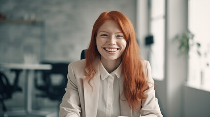Fototapeta premium A happy woman in a wheelchair with coworkers. Generative AI