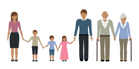 multi-generation family characters mother father children grandma grandpa isolated vector illustration EPS10