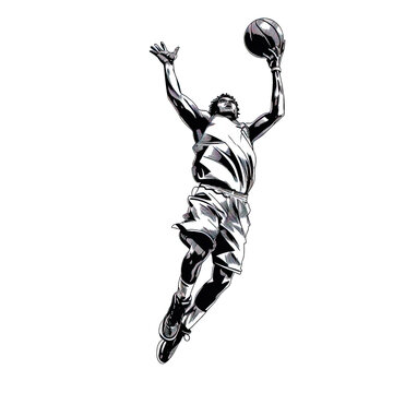 Abstract basketball player with ball from splash of watercolors. illustration of paints.