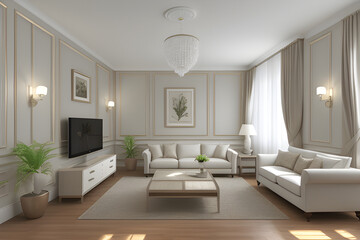 Hampton style living room interior, wall mockup, 3d render. Modern living room