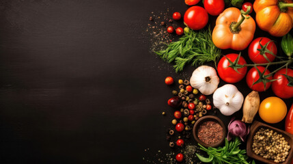 Obraz na płótnie Canvas Food background. Italian cuisine. Ingredients on dark brown background. Cooking concept. Cooking background. Banner