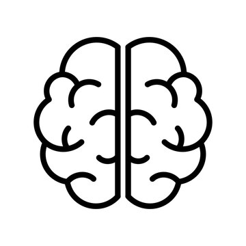 recommend clip art: Brain top view line icon. Two hemispheres of the brain. Left and right side of cortex. Cerebrum outline symbol. Human mind sign. Creative thinking concept. Mental health issues. Vector illustration. 