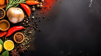 Food background. Italian cuisine. Ingredients on dark brown background. Cooking concept. Cooking background. Banner