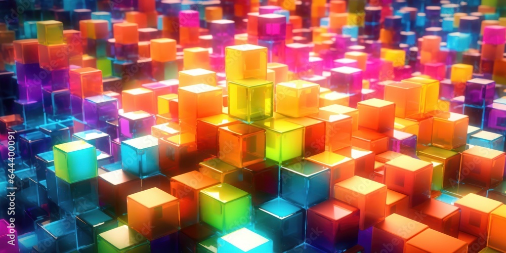 Poster abstract background with colorful glowing cubes.
