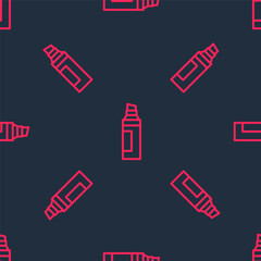 Red line Marker pen icon isolated seamless pattern on black background. Vector