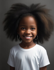 Black girl smiling in white t-shirt, Mockup.