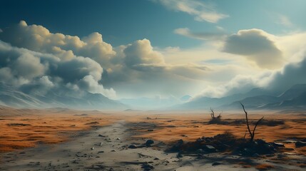 wind turbines in the desert. 3d rendering. concept image